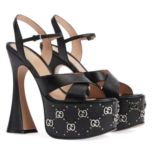 Gucci Black Platform Heels with Logo Accents - Picture 3 of 9